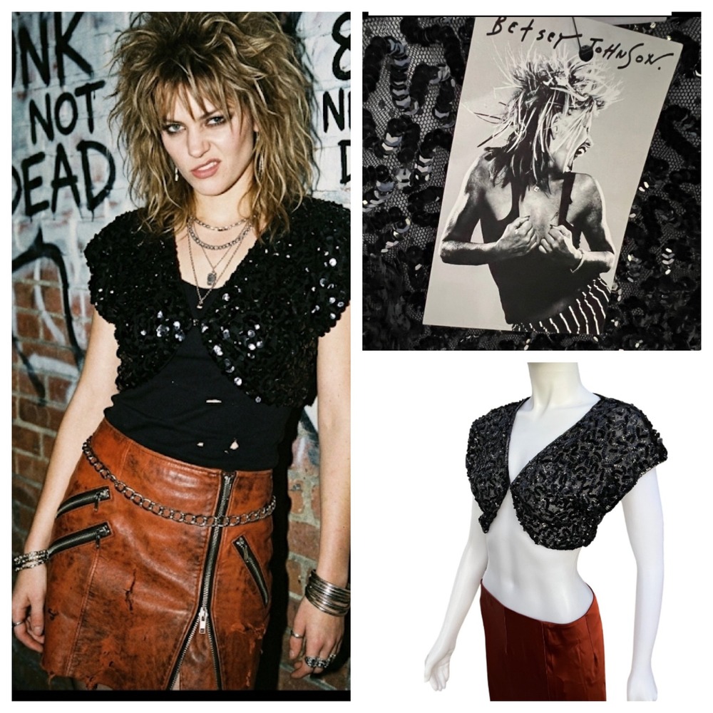 VTG Betsey Johnson PUNK LABEL NWT Sequin Bolero Vest Black Deadstock 90's Sz‎ 6